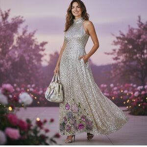 Gold Sequin Floral Dress Customized With Floral Sequins By Me